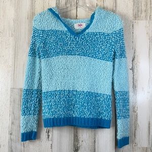 Justice Blue Fuzzy Hooded Sweater Girl Size XL